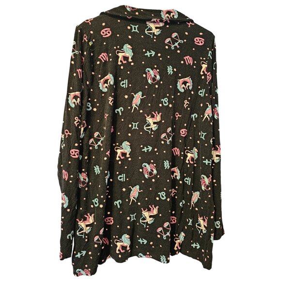 Torrid Super Soft Sleep Shirt Button-Down Black Zodiac Print Sz 1 Rayon Spandex - Picture 2 of 10